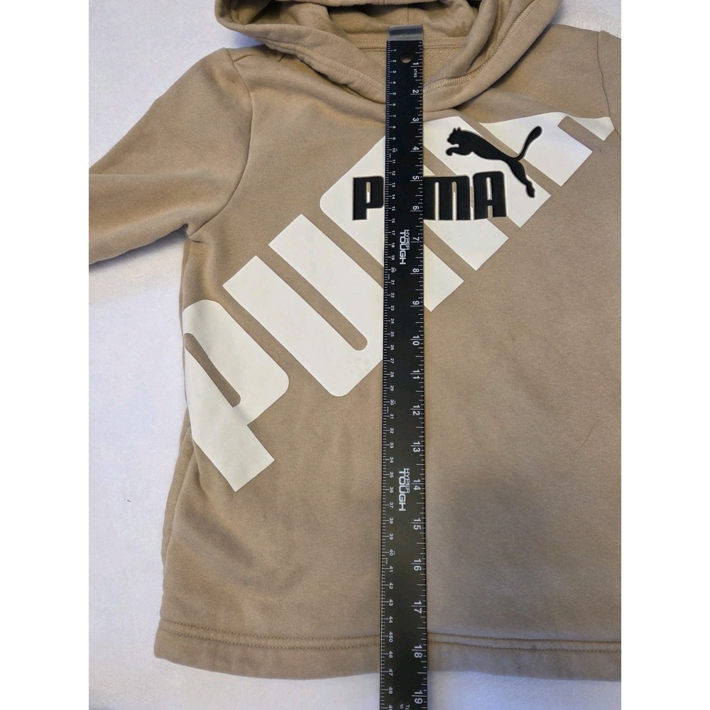PUMA Boys Hooded Pullover Hoodie Beige Logo Graphic Size 5 (6/7) - Picture 3 of 8